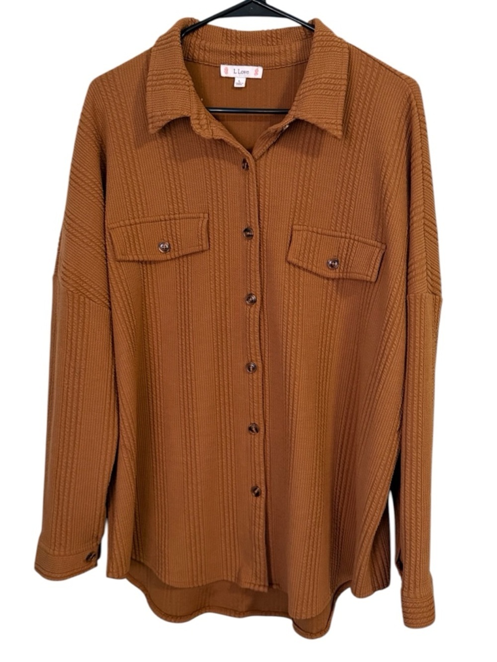 🌼L Love Ribbed Button-Front Oversized Shirt